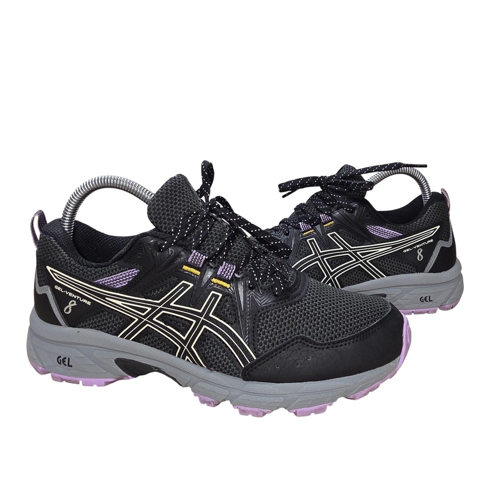 ASICS GEL-Venture 8‎ Shoes Womens Size 7.5 Black Purple Trail Running 1012A708